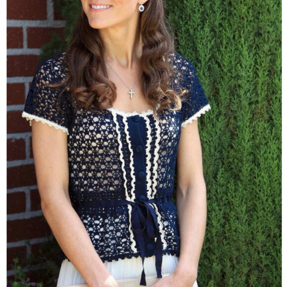 *RARE* Whistles Navy Crochet Top & Ivory Pleated Skirt Set NWT - Picture 5 of 7